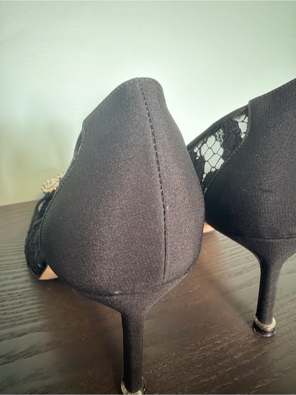 Manolo Blahnik Black Lace Pumps with Crystal Buckle - Picture 8 of 12